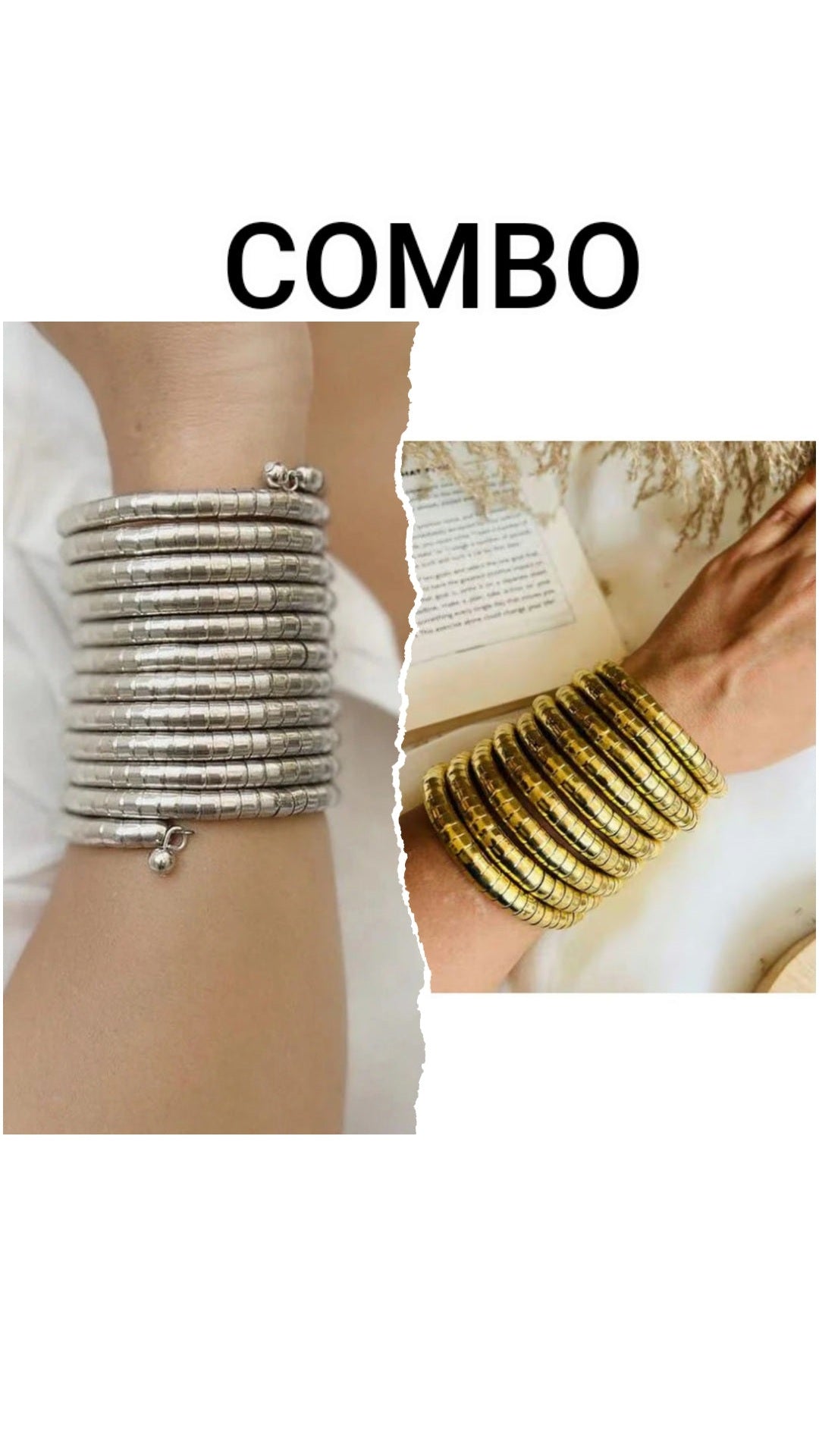 COMBO Silver & Golden Colour Spiral Adjustable Bracelet