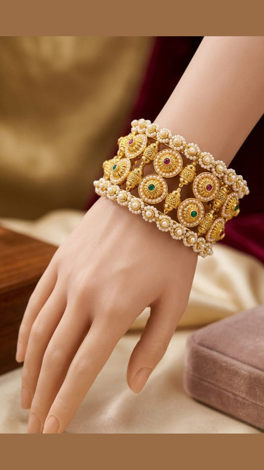 The Royal Heritage Pearl-Encrusted Golden Bangle set