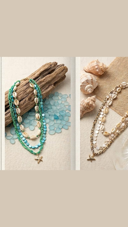 Sea Spell Triple-Layered Shell & Starfish Necklace PACK OF 2