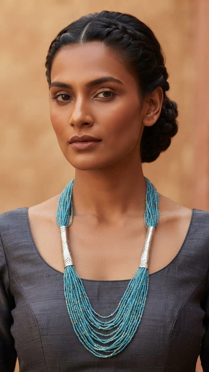 Elegant Multi-Strand Seed Bead Necklace with Silver Tube Accents