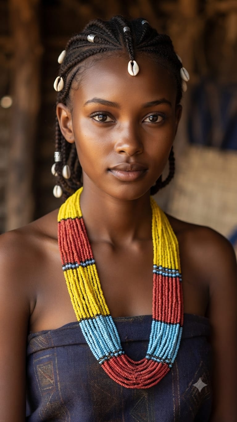 Tribal Color-Blocked Multi-Strand Beaded Necklace.