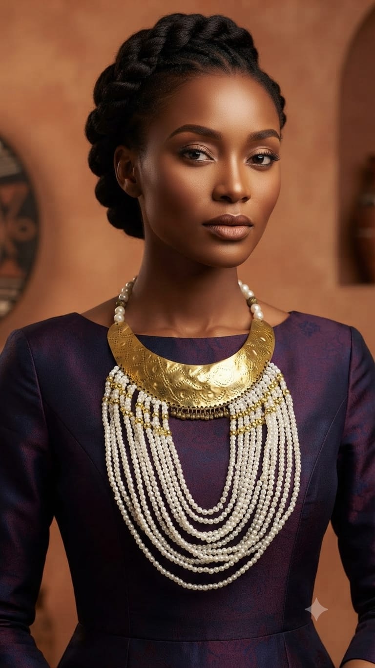 Crescent Bib & Multi-Strand Pearl Necklace