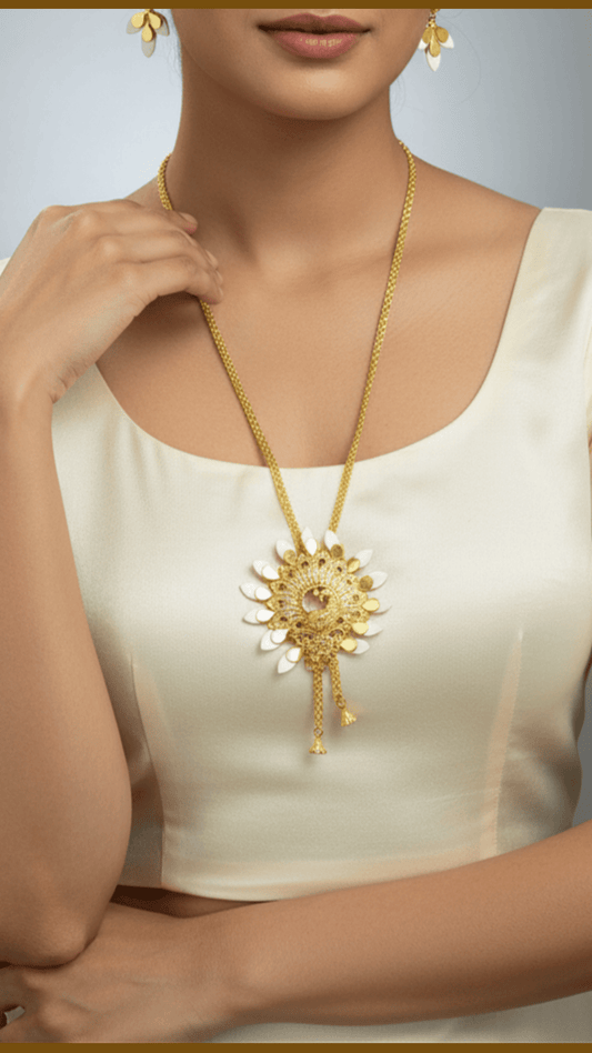 Gold Plated Peacock Motif Shell Tie Chain Set