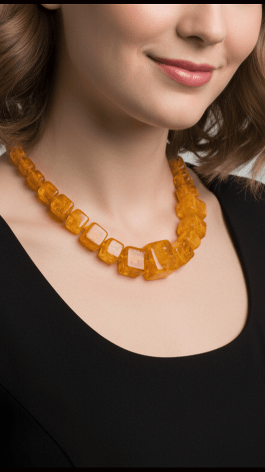 Cube Shaped FireYellow Beaded Necklace