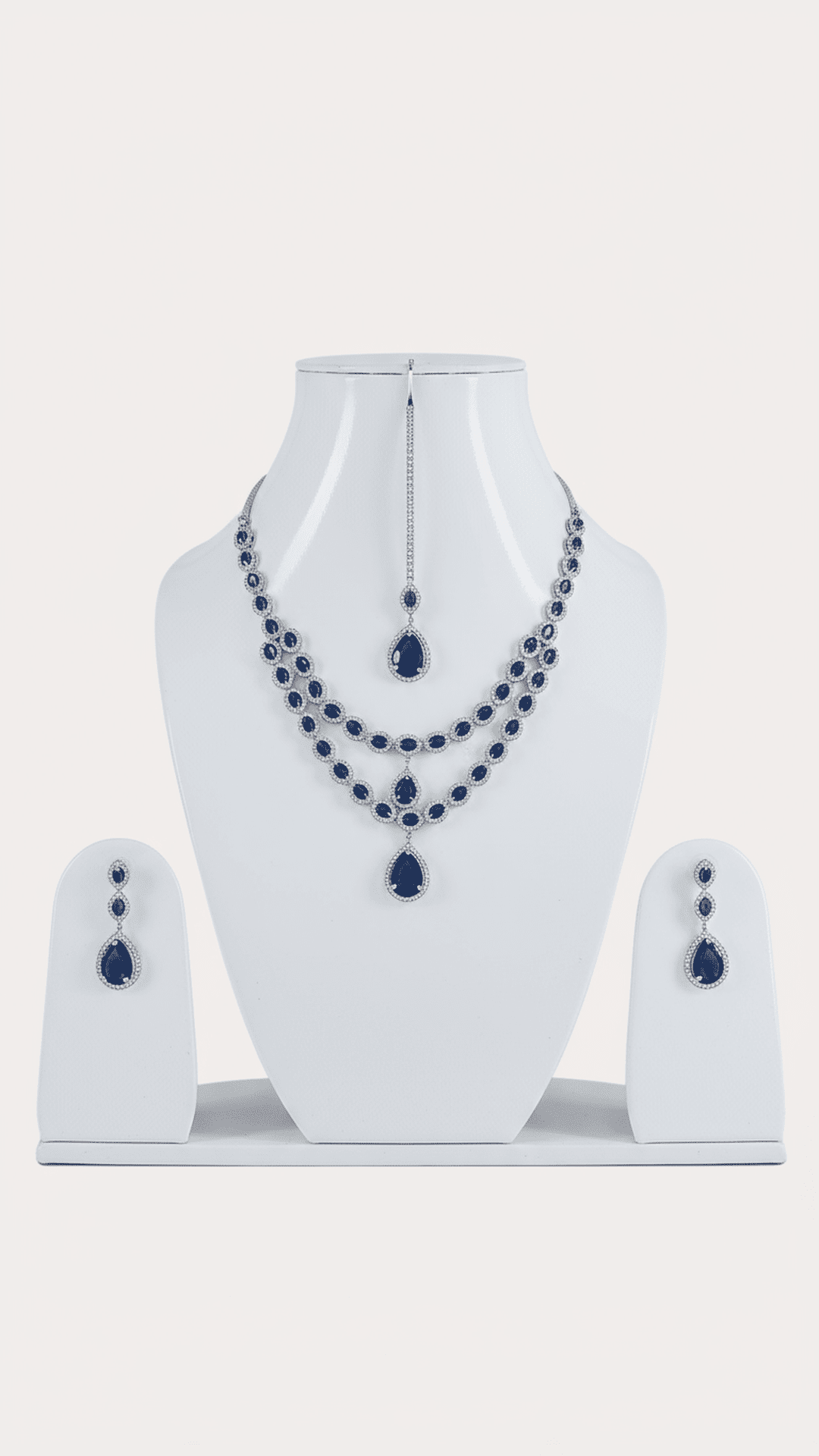 Twinkling Graceful Blue Double Line Women Costume Necklace Set