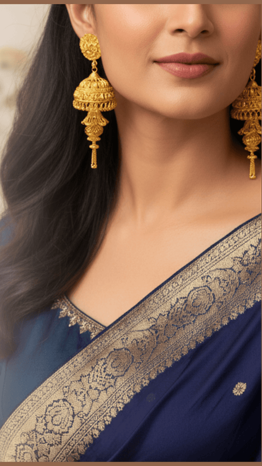 Stylish Ethnic Floral Multiple Layered Gold Plated Long Jhumka