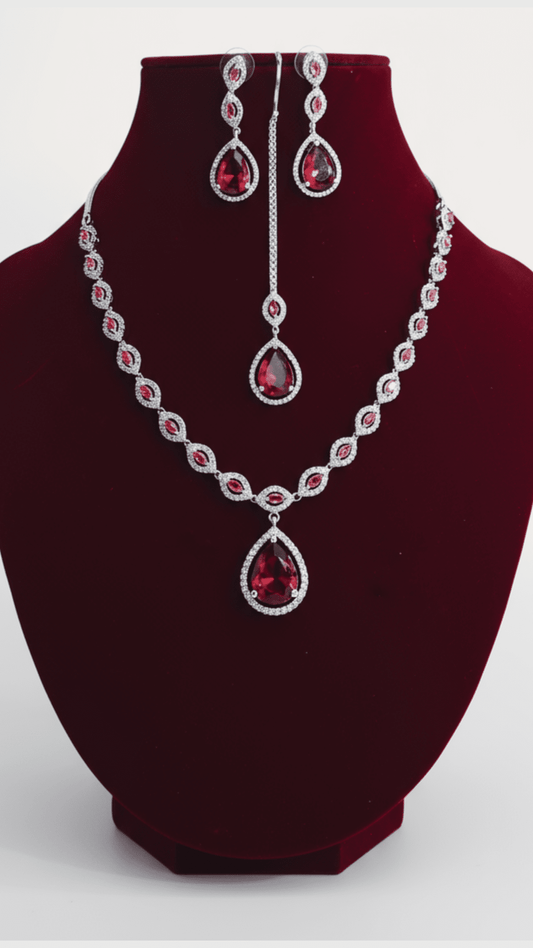 Costume Ad Waterdrop Shaped Necklace Set With Maang Tikka