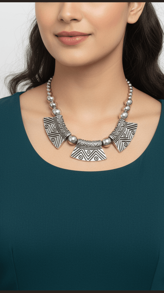 Oxy Silvery Tribal Style Replica Necklace