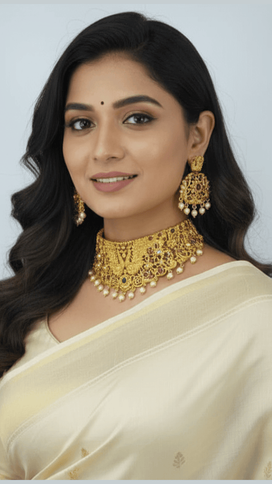 Peacock paradise heavy choker temple necklace Set