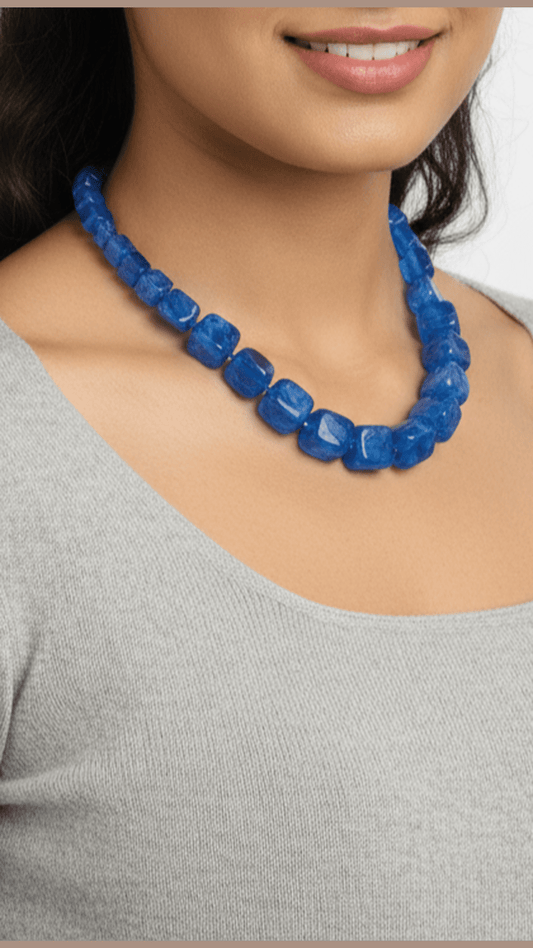 Cube Shaped Blue Beads Necklace