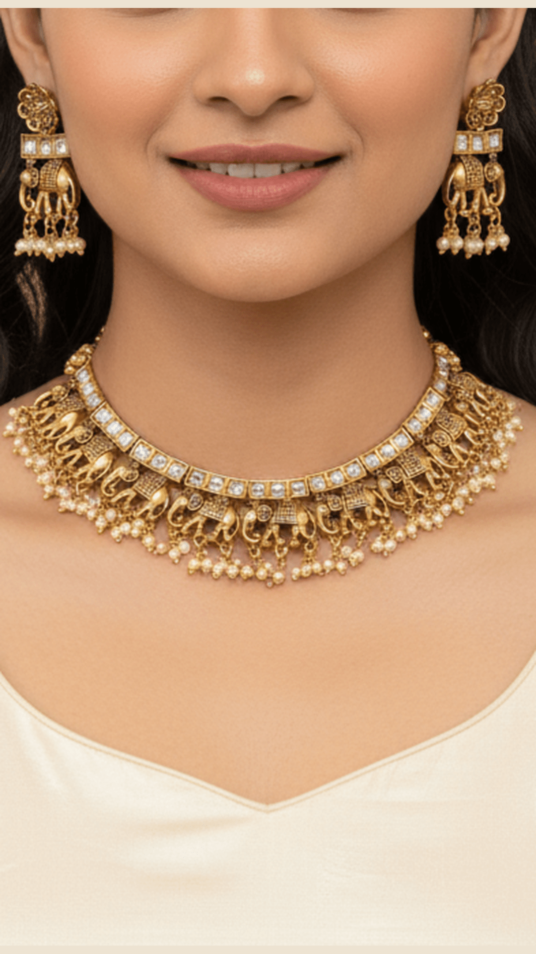 Kundan elephant motif temple necklace set