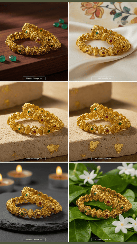 Gold Plated Pota Stone Hand Crafted Bangle Set of 2 for Women and Girls 2.4