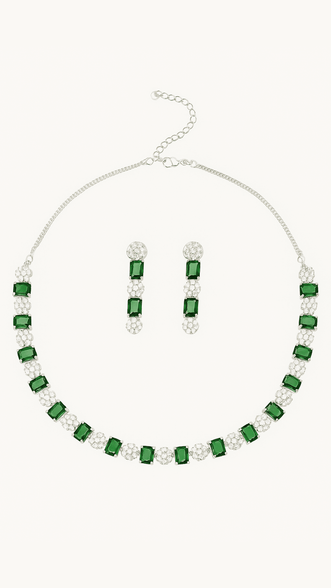 Square Shaped Green Stone Costume Ad Necklace Set
