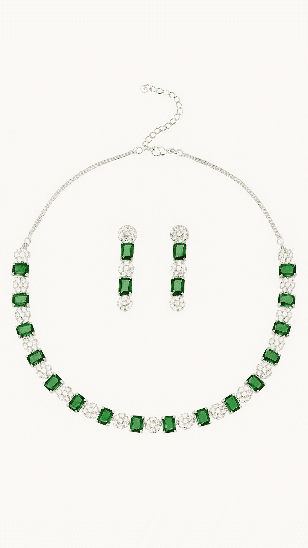 Square Shaped Green Stone Costume Ad Necklace Set