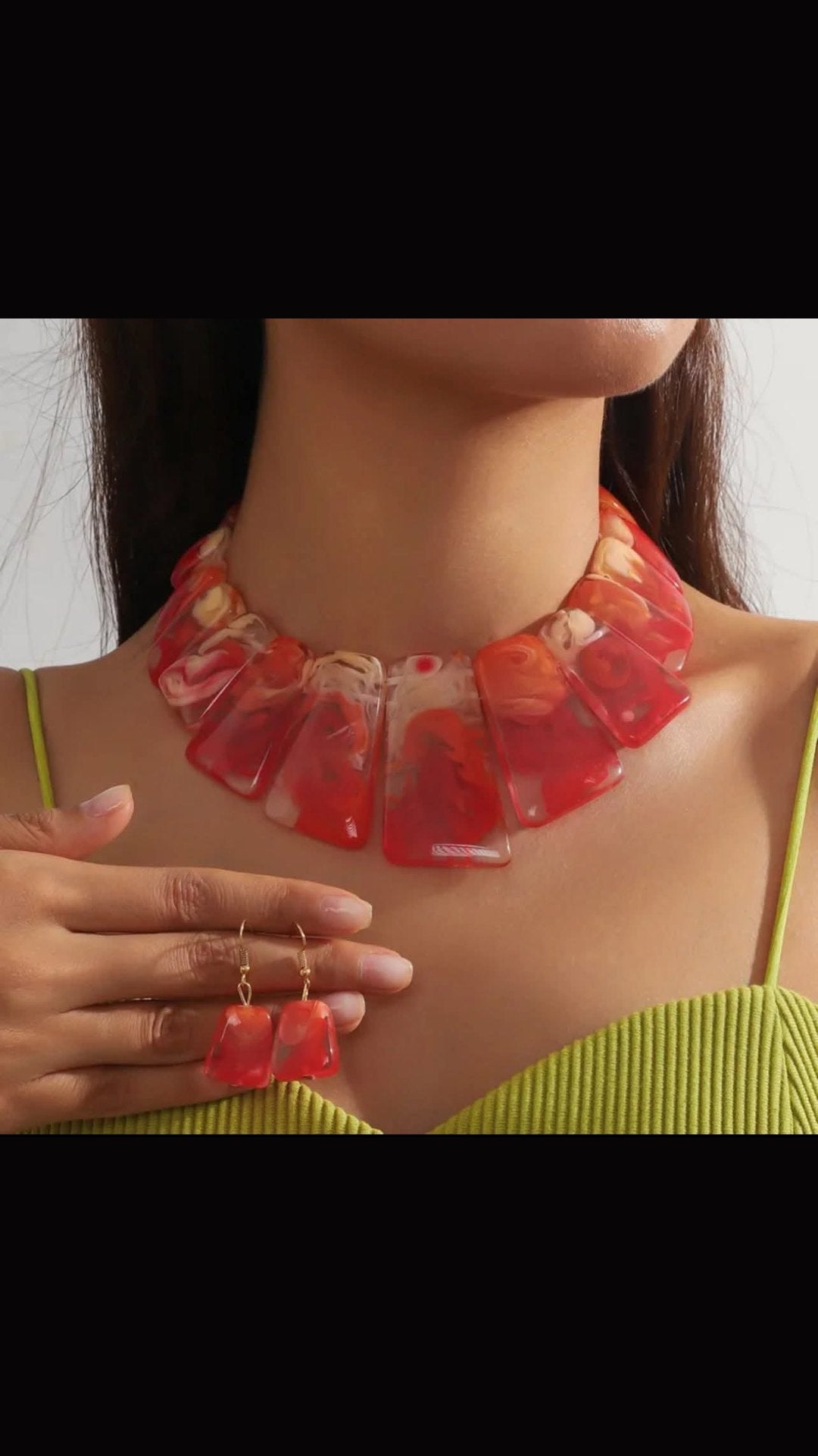 Colorful Resin Acrylic Splicing Necklace Earrings set colour variation available