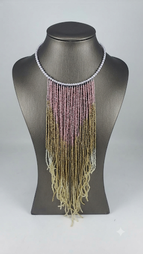 Trib Waterfall Glass Beads Long Necklace