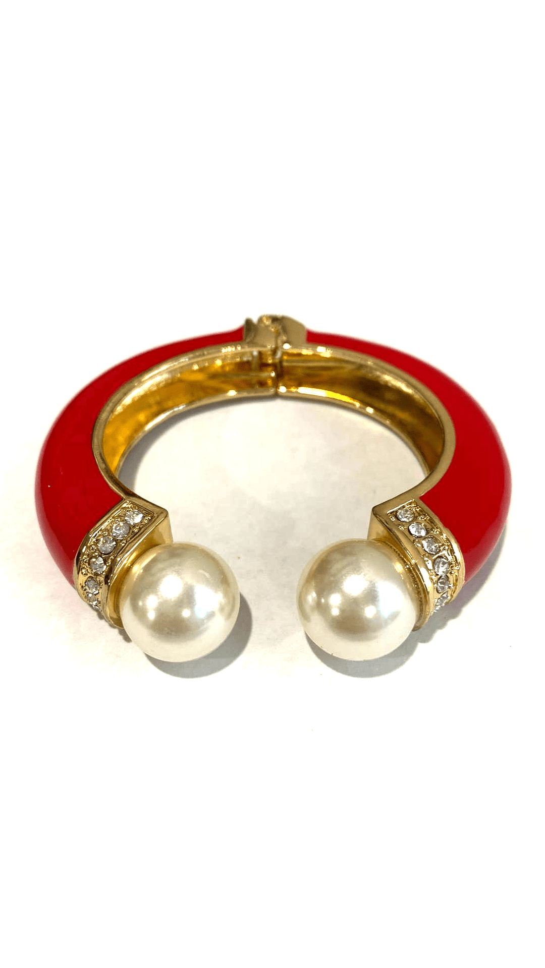 Vintage Black Enamel & Whole Pearl Torque Cuff