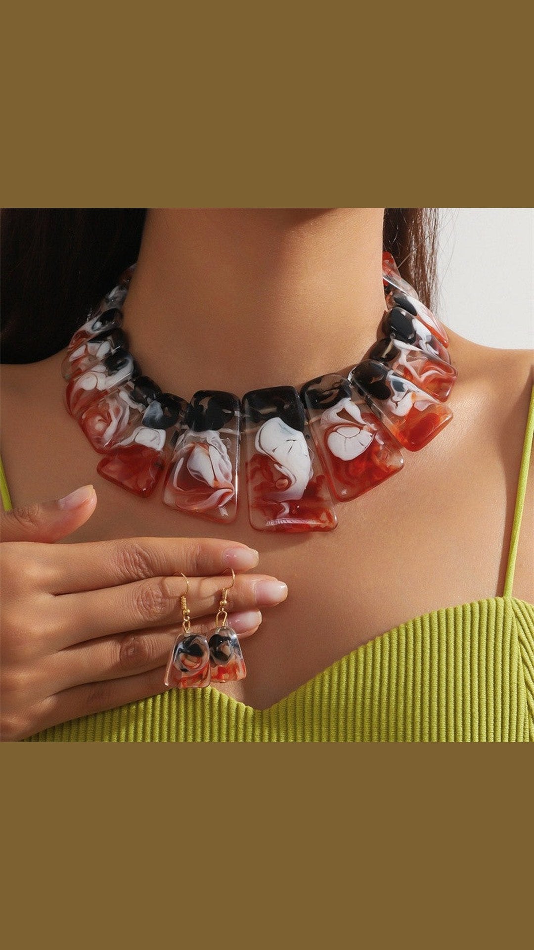 Colorful Resin Acrylic Splicing Necklace Earrings set colour variation available