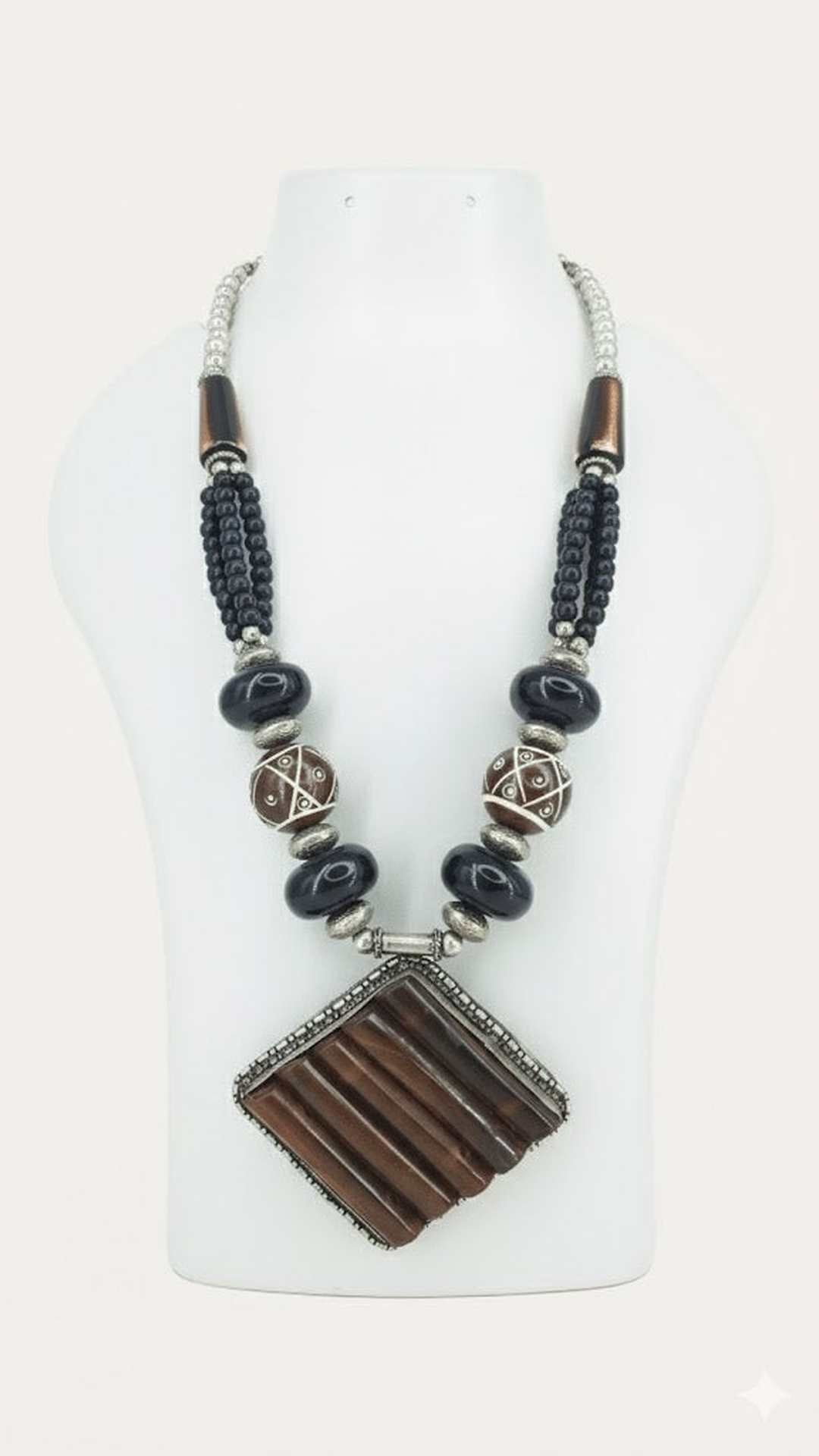 Black and Brown Natural Resin Beads Necklace