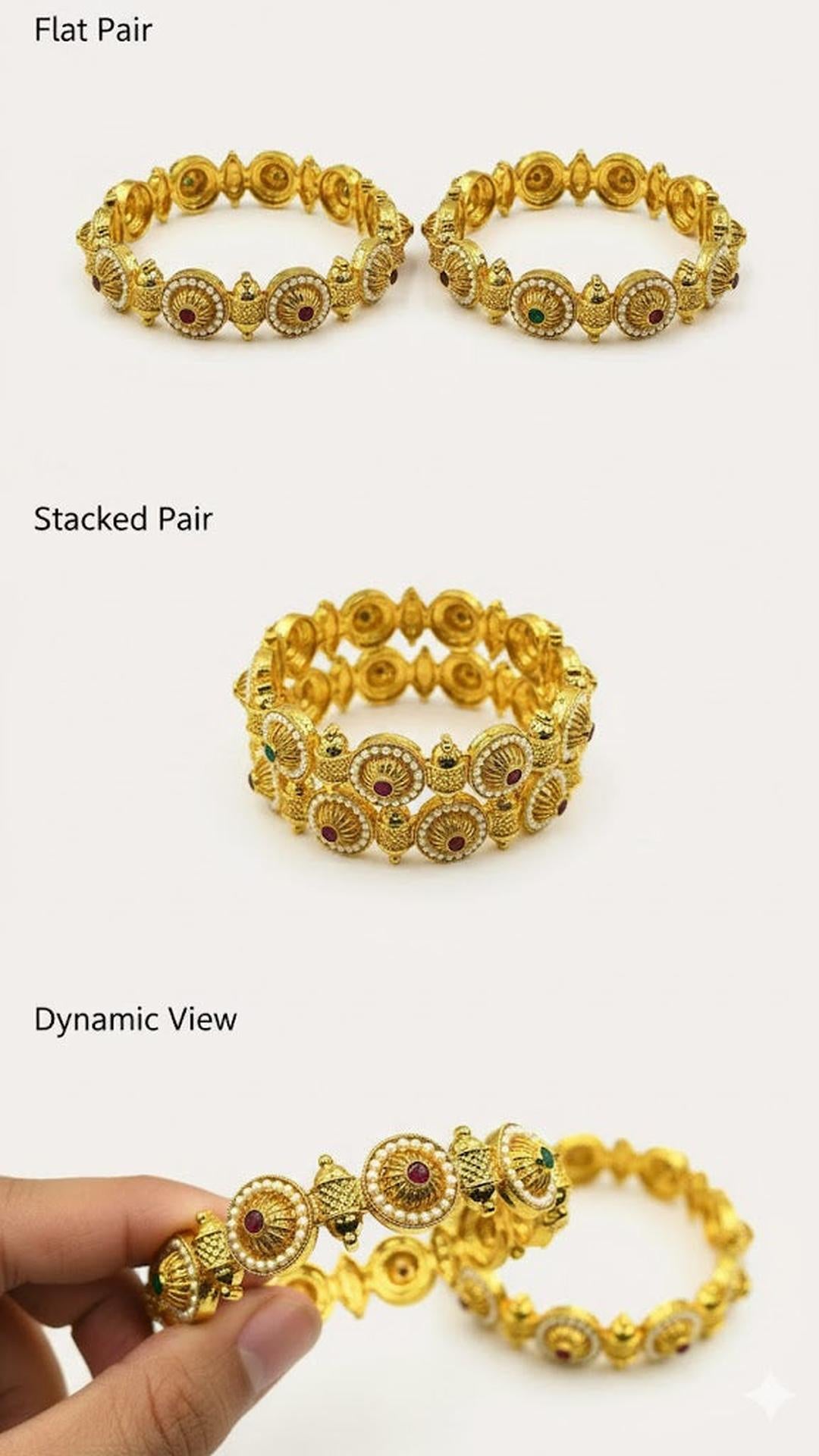 Alloy gold plated pota stone bangle for women and girls 2.4