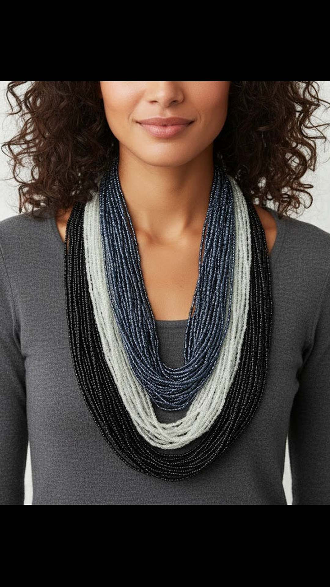 Tri Colour Layered Glass Seed Beaded Necklace