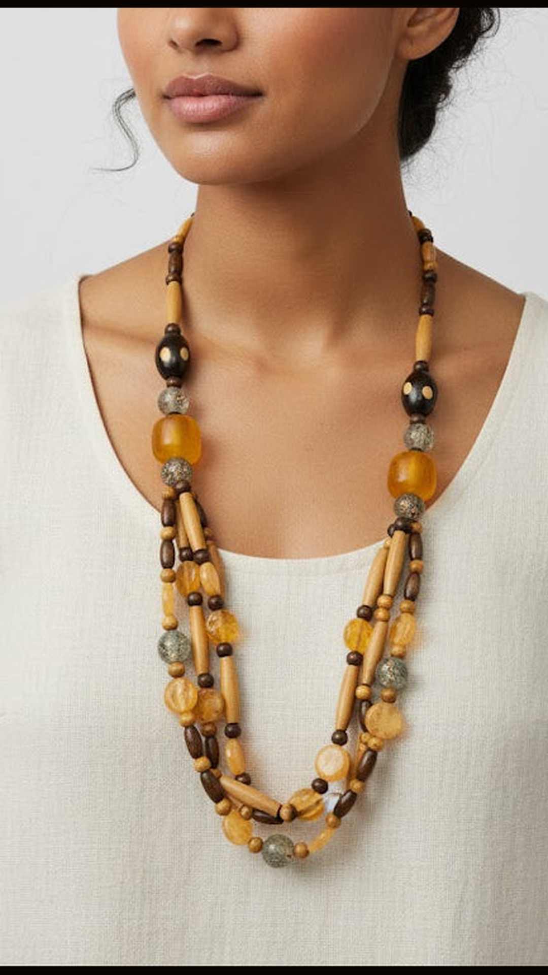 Wooden Multi layered Long Bead Necklace