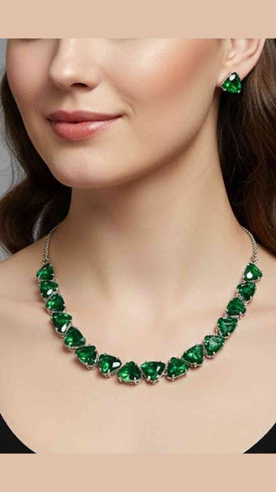 Costume Triangle Shaped Ad Emerald Green Colour Necklace Set