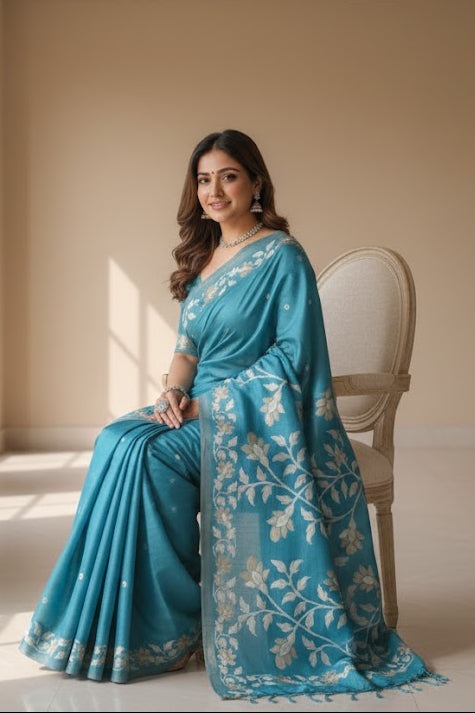 Handloom Muslin Jamdani Saree With Bp