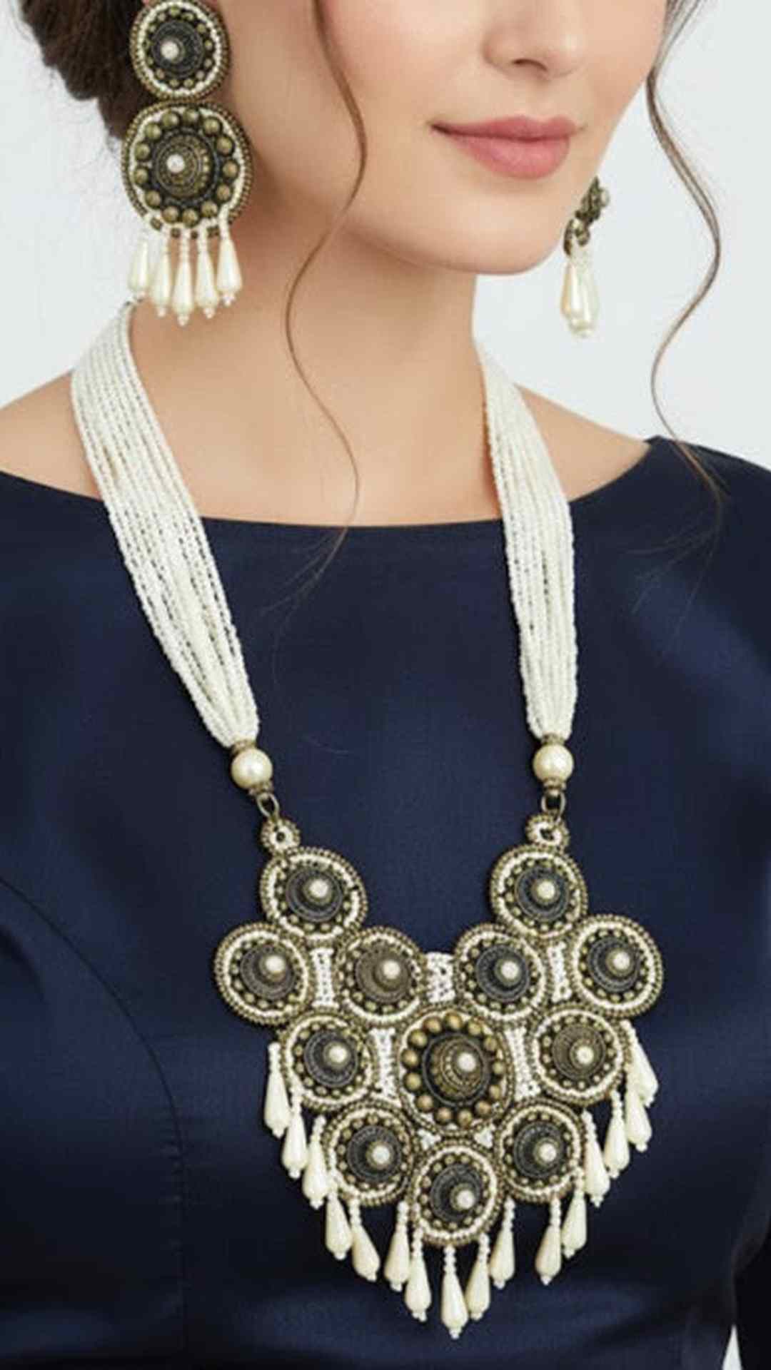 Elegant Bold Handcrafted Long Pearl Necklace Set
