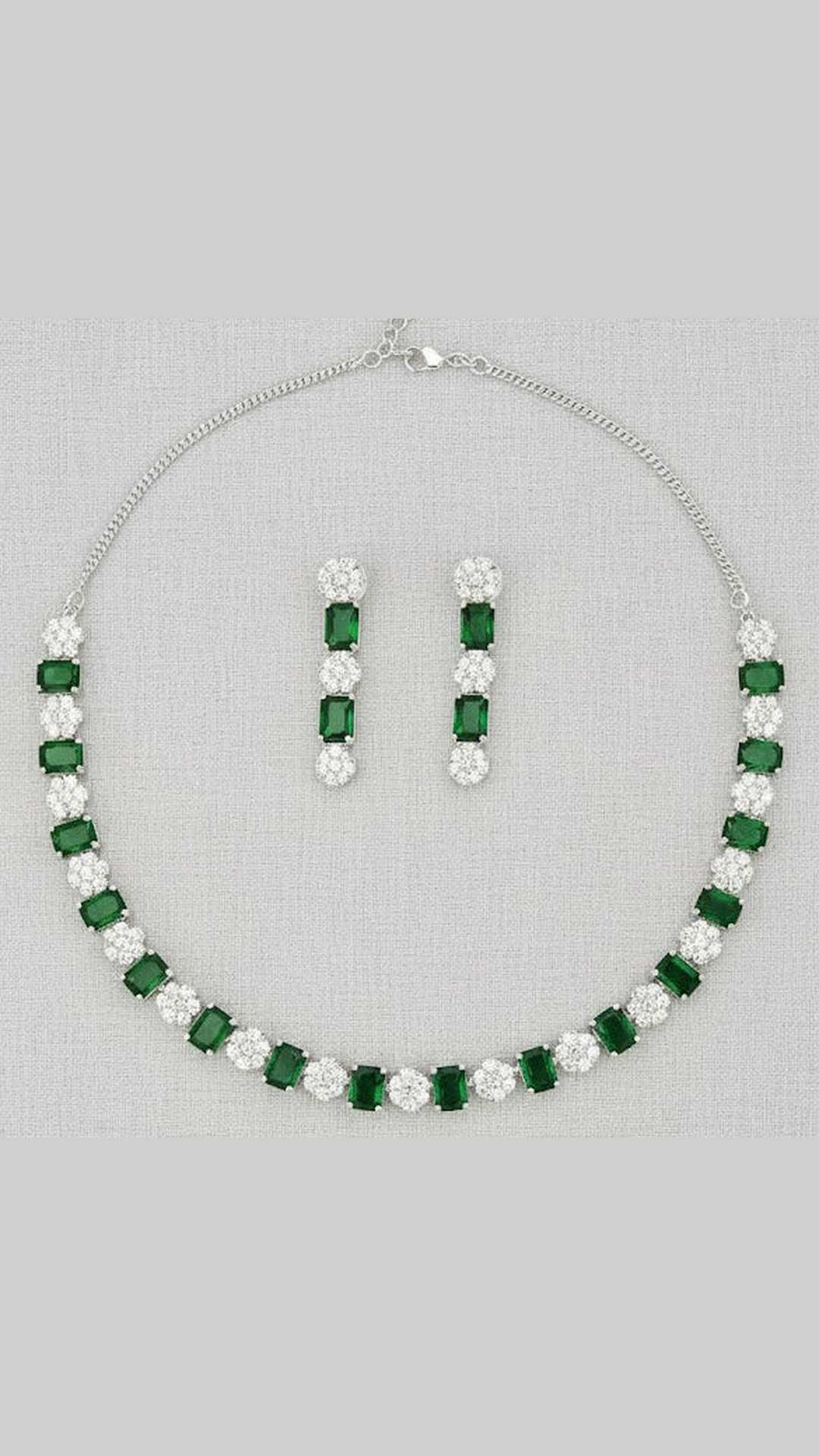Square Shaped Green Stone Costume Ad Necklace Set