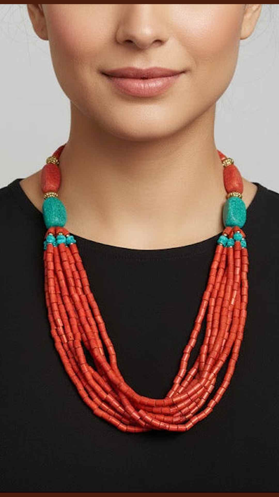 Trib Layered Swag Red Coral Colour Beads Necklace