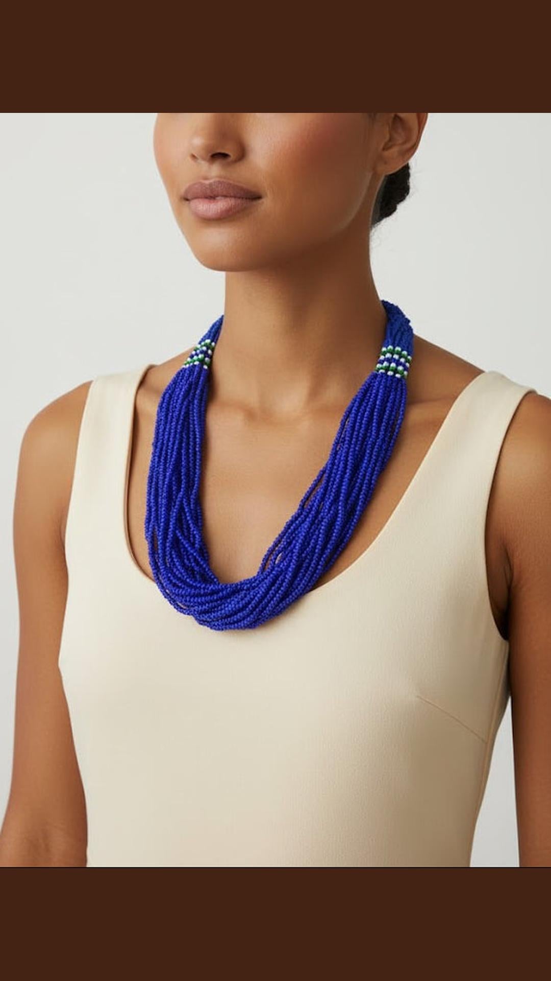 Blue Trib Beaded Necklace