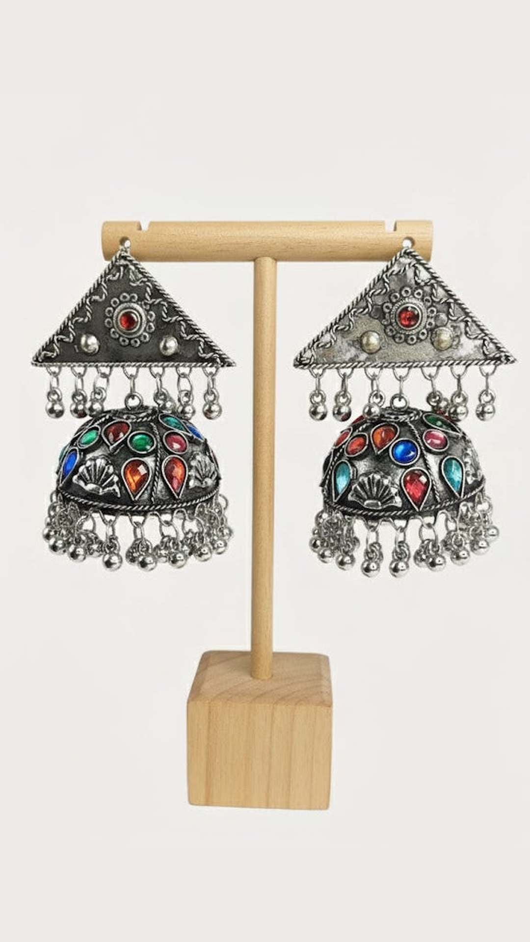 Afghan Multicolored Chandbali and Jhumki Earrings COMBO PACK 2