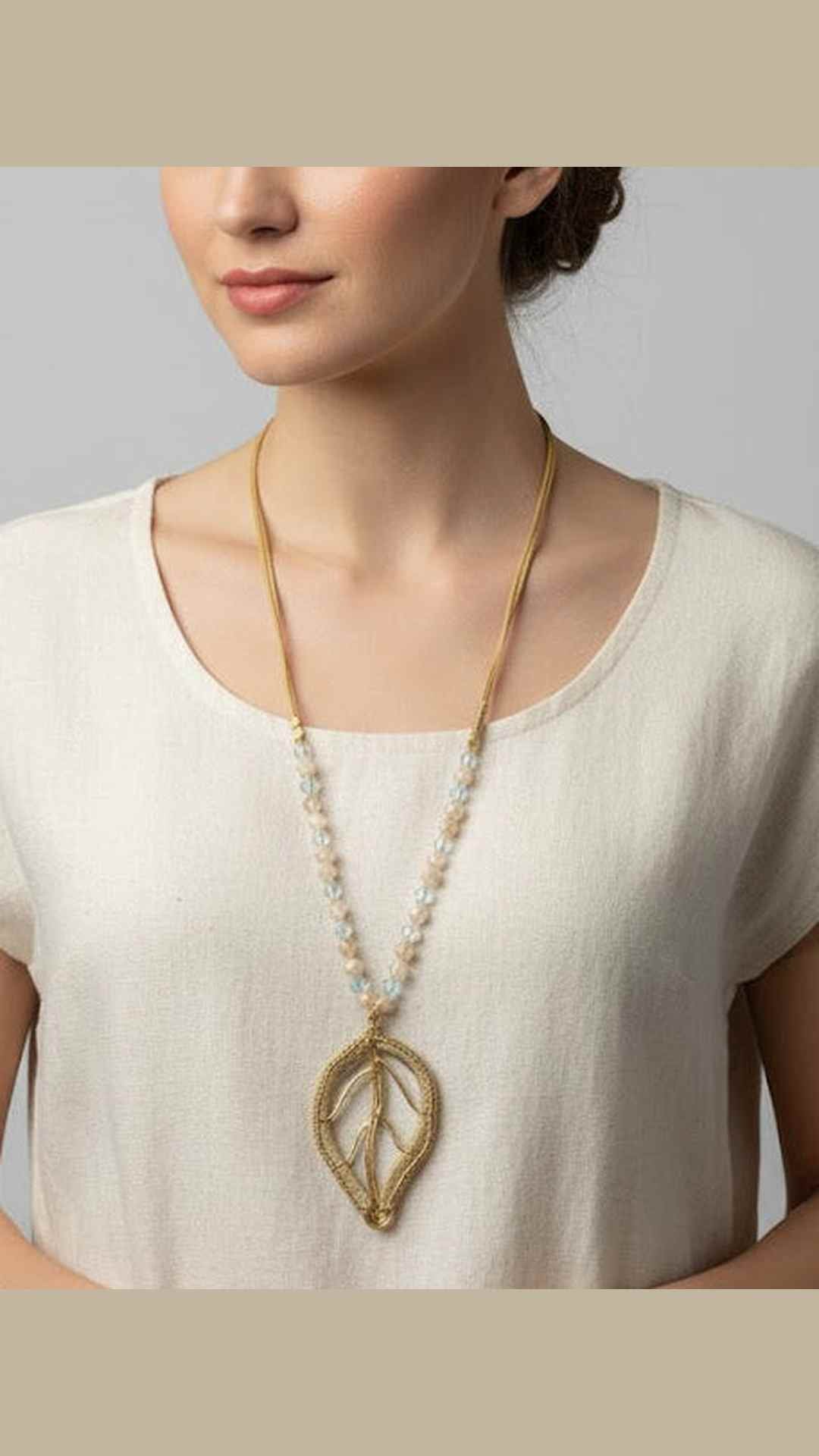 Leaf Shape Anti Tarnish Long Necklace For Women