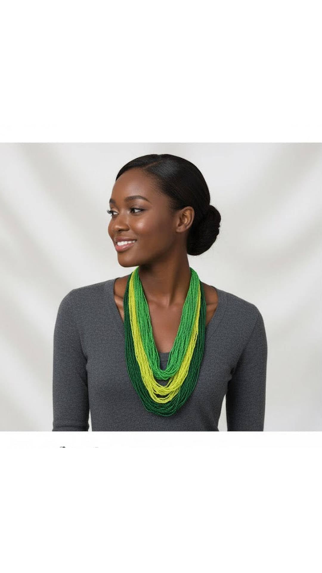 Tri Colour Layered Glass Seed Beaded Necklace