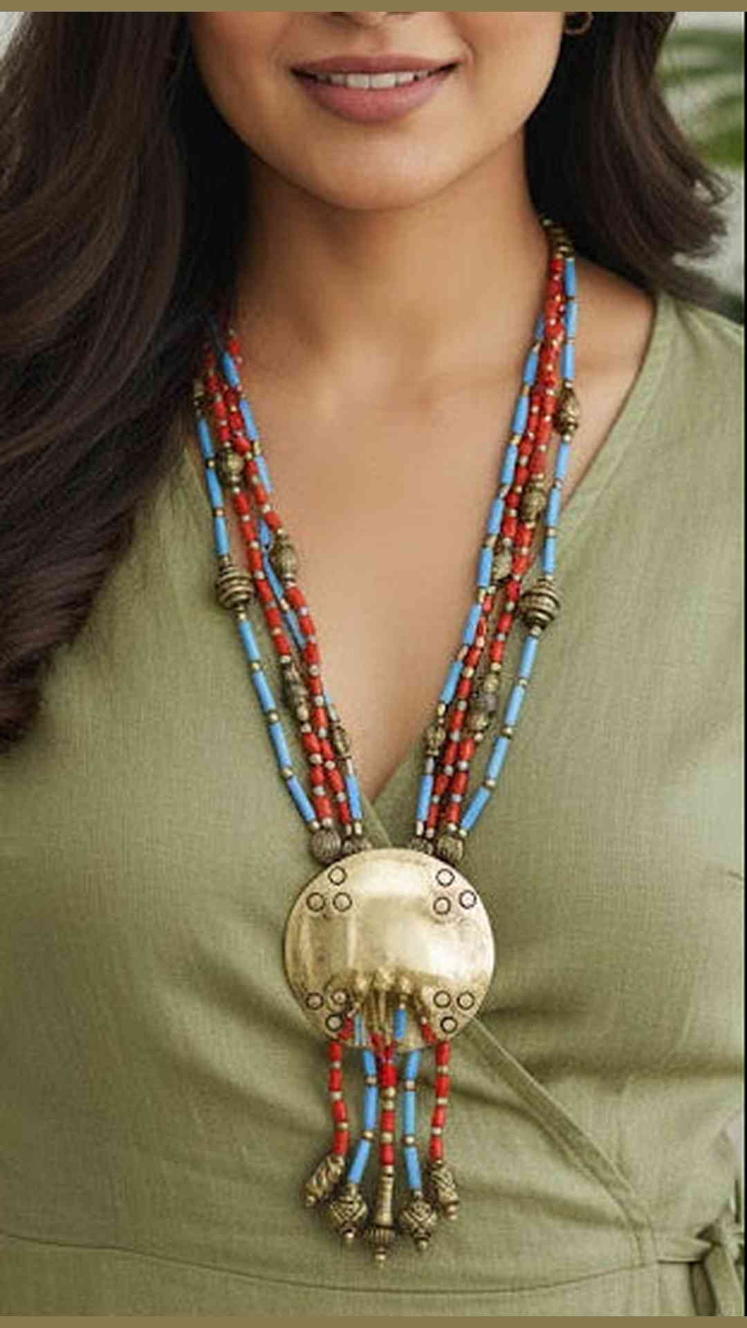 Tibetan Coral, Turquoise, Lapis Lazuli Sterling Silver Necklace With Pendent