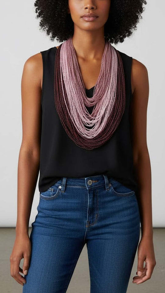 Tri Colour Layered Glass Seed Beaded Necklace