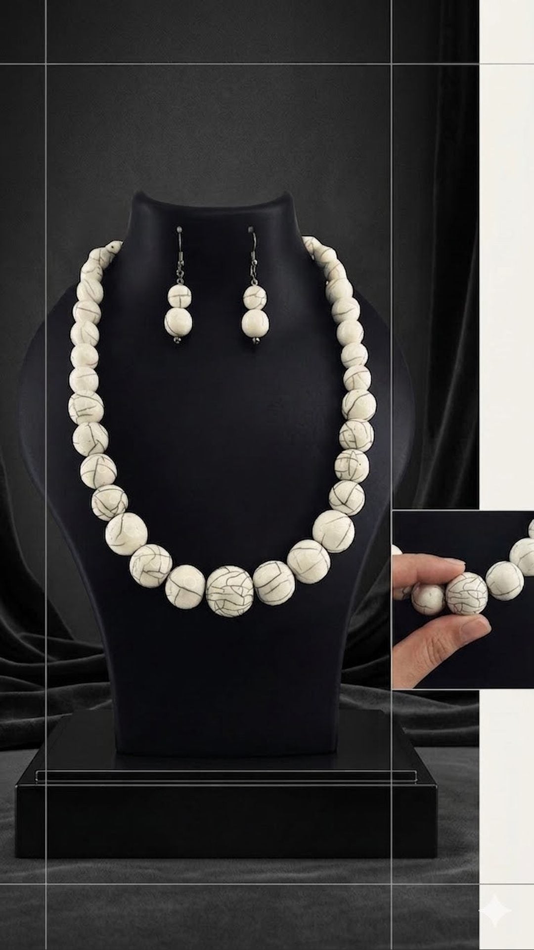 White Ball Beaded Necklace With Earring